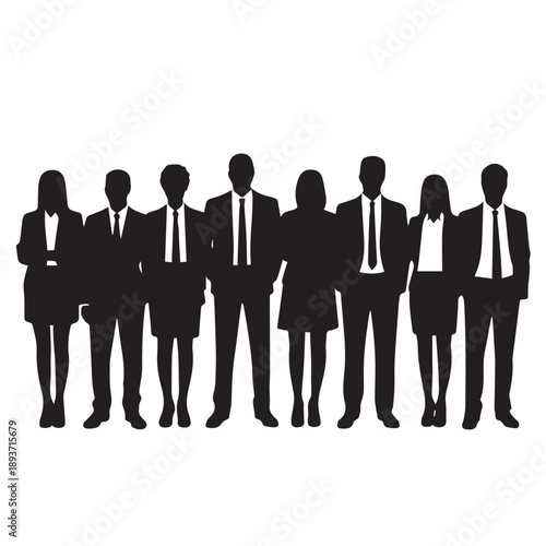 Business people , silhouettes, group of standing business men and businesswomen	
