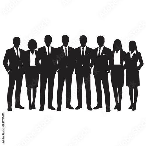 Business people , silhouettes, group of standing business men and businesswomen	
