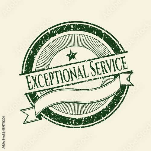 Tableau sur toile Exceptional Service Badge with Ribbon and Star.