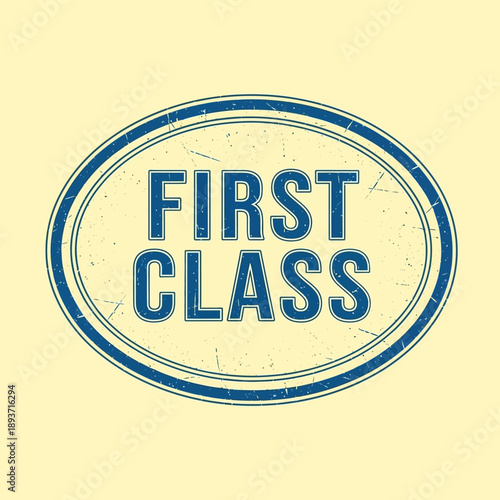 First Class Blue Oval Stamp Icon.