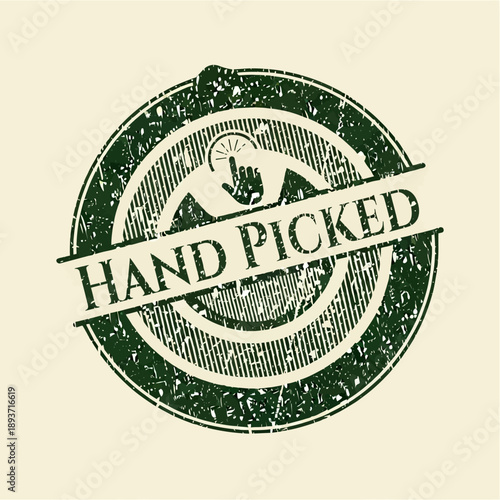 Hand Picked Label Stamp with Hand Icon.