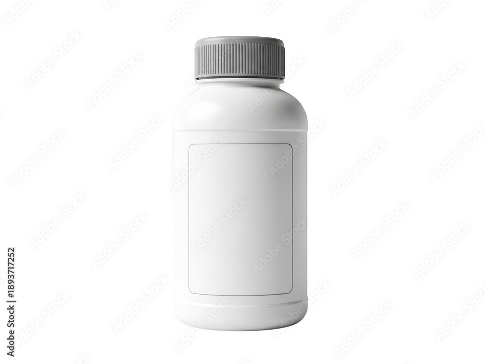 Fototapeta premium White plastic bottle with gray cap and blank label isolated on transparent background