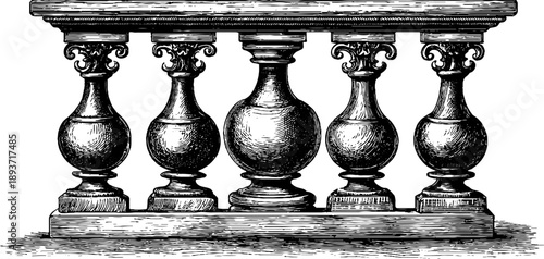 Ornamental baluster with vintage botanical design for architectural decor and restoration