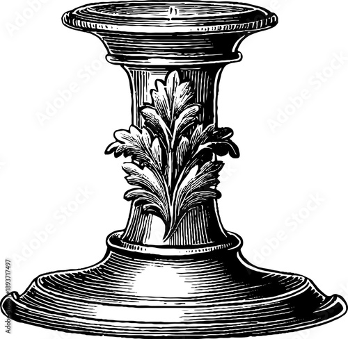 Classical style candlestick with botanical ornamentation vintage design for decor or print