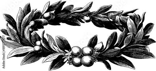 Vintage botanical ornamental crest wreath design for decorative usage