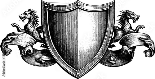 Ornamental heraldic shield with botanical elements design for vintage decor