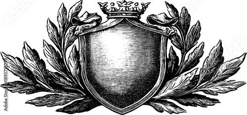 Ornamental heraldic shield with vintage botanical design for elegant decor