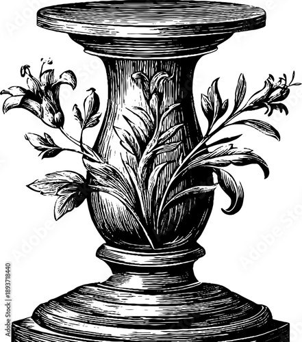 Ornamental pedestal stand with vintage botanical design for classic decor