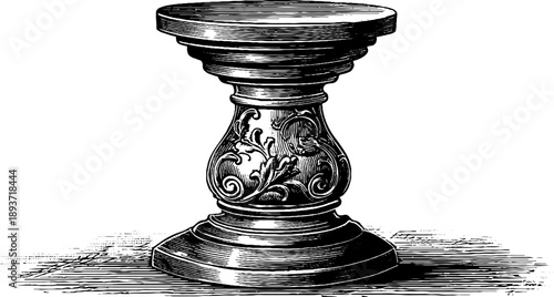 Ornamental pedestal stand with vintage botanical design engraving from 19th century