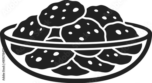 Oatmeal Cookies in Glass Bowl Silhouette Vector – Chocolate Chip Cookies Snack