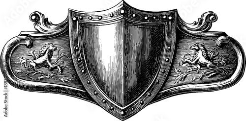 Ornamental shield with decorative border featuring vintage botanical elements for design