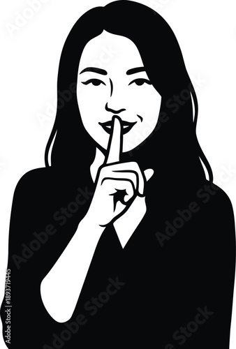 Shushing Woman Silhouette Vector – Quiet Please Gesture Female Face Expression