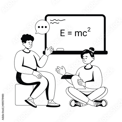 Students engaged in a classroom learning discussion, concept glyph illustration