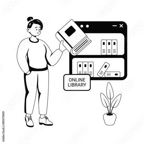 Here is a modern glyph illustration of online library in trendy style