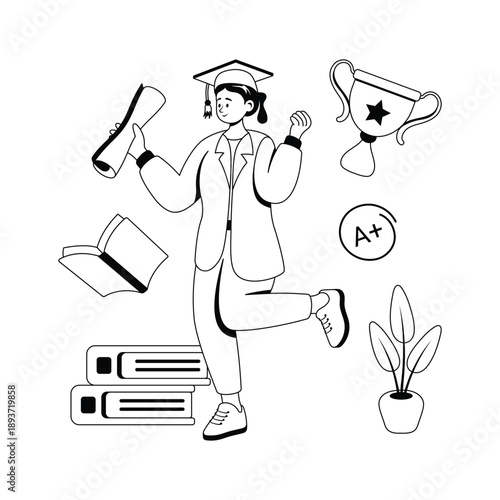 Happy student celebrating graduation with diploma and A+ grade