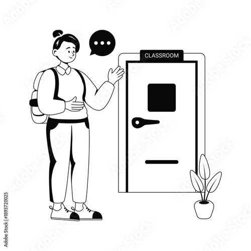 Classroom entrance glyph illustration in modern and trendy style