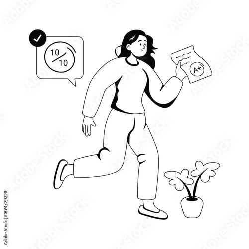 Creatively designed glyph illustration of a student celebrating perfect score achievement