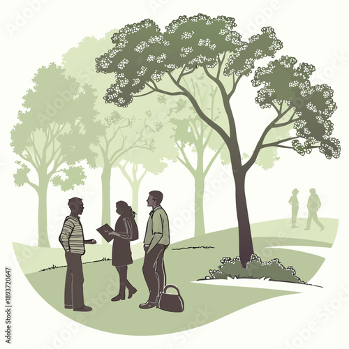 People discussing in a park