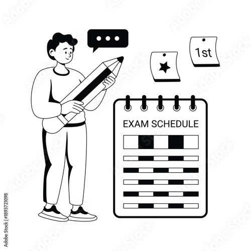 Well designed glyph illustration of a student with exam schedule