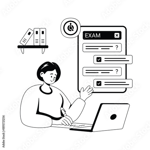 Have a look at this amazing glyph style illustration of online exam, premium vector