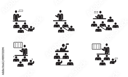 A modern flat vector icon representing a classroom and education concept. This illustration is ideal for schools, online learning platforms, e-learning websites, mobile apps, presentations, and educat