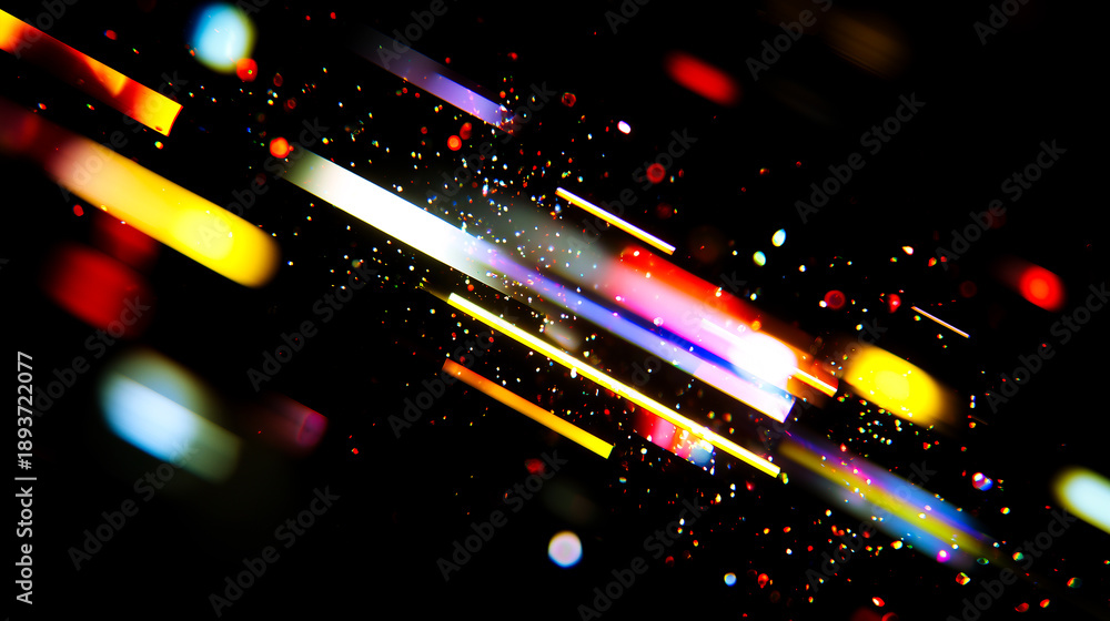 Fototapeta premium きらめく虹色プリズム光線と光の粒子