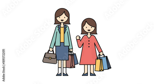 Two Women Shopping Together Flat Vector Illustration