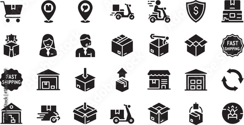 Business Management and Human Resources Icon Set - Organization Chart, Team Structure, Strategy, and Planning Flat Line Vectors
