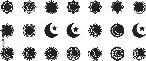 Islamic Ramadan and Eid Celebration Icon Set - Religious Lanterns, Mosque, Charity and Fasting Ritual Symbols