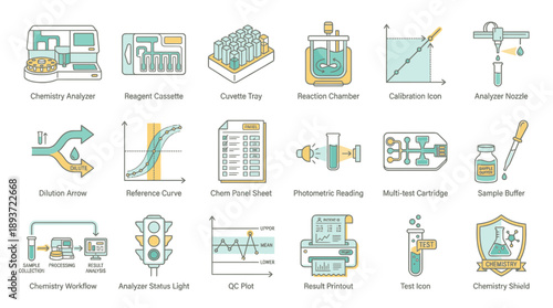 Precision Chemistry and Medical Lab Equipment Visuals for Science and Research Projects, Ideal for Diagnostics and Pharmaceuticals, Originally Vector Graphics