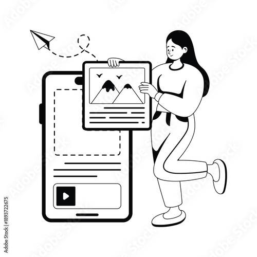 Here is a modern illustration of a student uploading project online, glyph vector