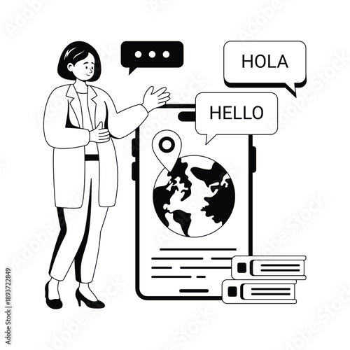 Language learning, literature study glyph style illustration in modern style