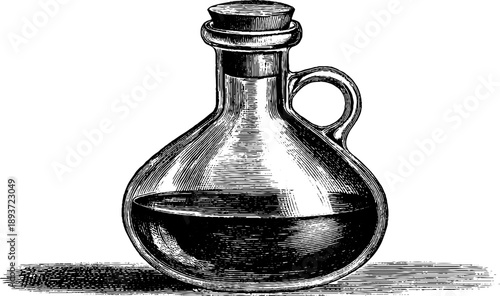 Vintage botanical chemistry flask illustration for design and education