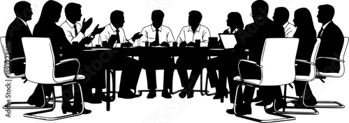 Business people having meeting or conference. Coworkers sitting at the table silhouette vector illustration 