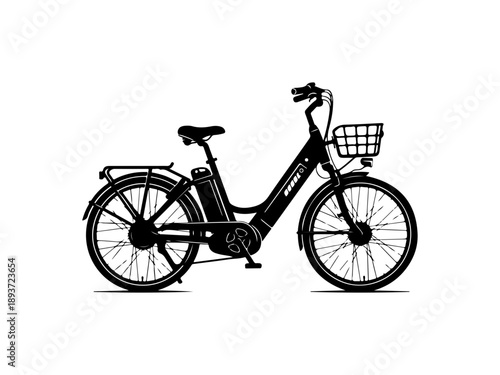 Black Silhouette Electric Bike with Basket