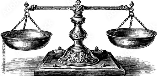 Vintage botanical balance scale engraving for scientific design