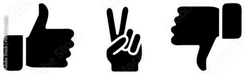 Hand Gestures Thumbs Up Down and Peace Sign Vector Set