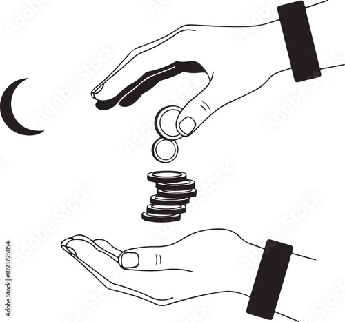 Hand dropping coins under the moonlight