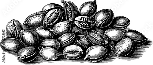 19th century botanical seed coat texture study in vintage engraving style