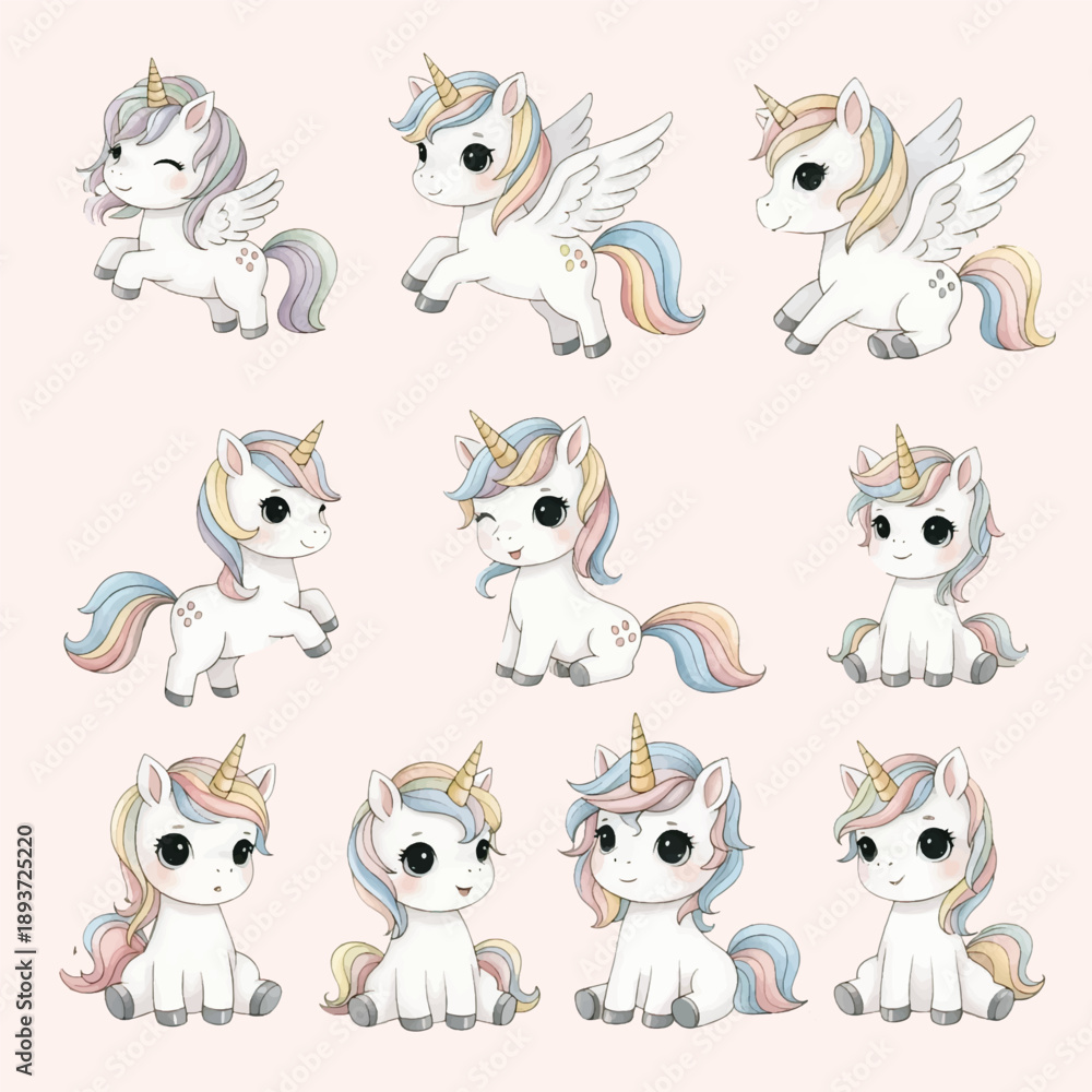 Obraz premium A cute cartoon set of funny baby animals with smiling faces like cat dog bear panda rabbit pig and lion characters in a playful illustration collection