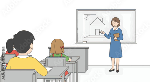 Female Teacher Explaining Lesson Flat Vector Illustration