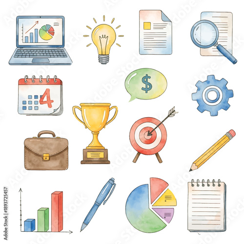 A clean vector set of business and office icons for web design, education, finance, and everyday professional use