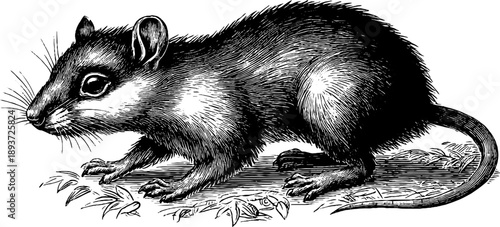 Vintage shrew illustration - botanical engraving of small mammal for retro design