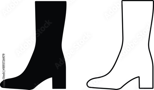 Women shoes icons set featuring heels boots sandals flats pumps silhouettes in flat and line style, female fashion footwear outline illustration collection for store web branding