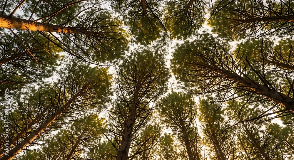 Obraz premium Tall Trees with Branches and Leaves.