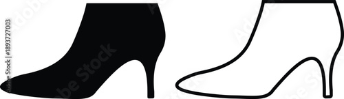 Women shoes icons set featuring heels boots sandals flats pumps silhouettes in flat and line style, female fashion footwear outline illustration collection for store web branding