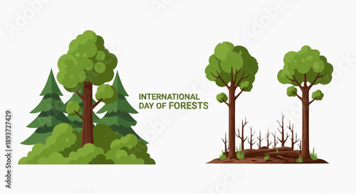 International Day of Forests Nature Conservation Flat Vector Illustration