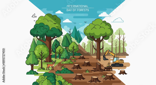 International Day of Forests Nature Conservation Flat Vector Illustration