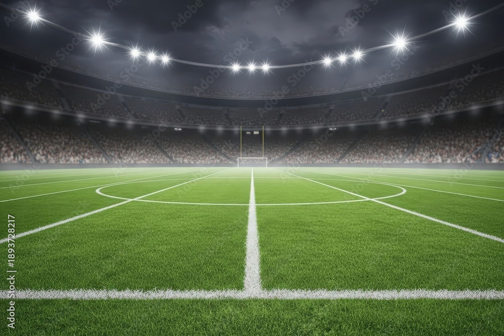 Obraz premium Aerial view of a star-shaped logo on a sports field at night in a large stadium