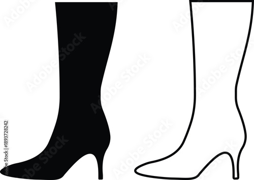 Women shoes icons set featuring heels boots sandals flats pumps silhouettes in flat and line style, female fashion footwear outline illustration collection for store web branding